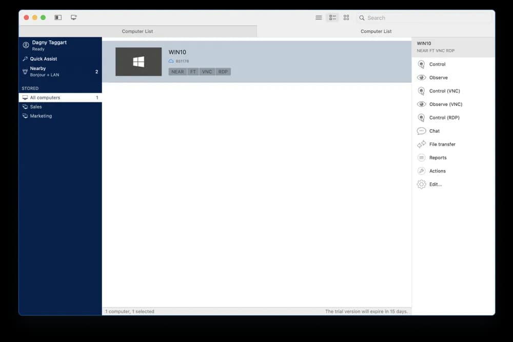 Interfaz de Acronis Cyber Protect Connect